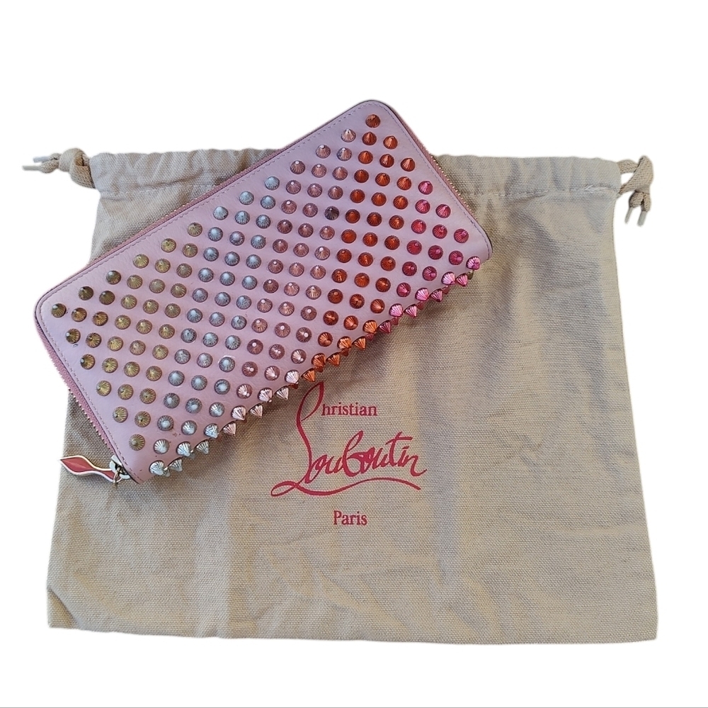Authentic Christian Louboutin Candy Pink Leather Studded Wallet With Dust Bag